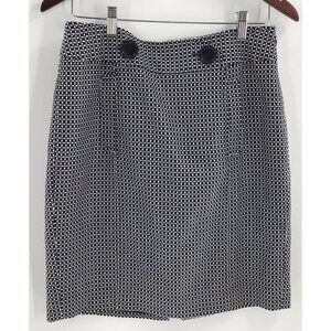 Ann Taylor Women's Skirt Black White Geometric‎ Business Career Sz 10P Buttons